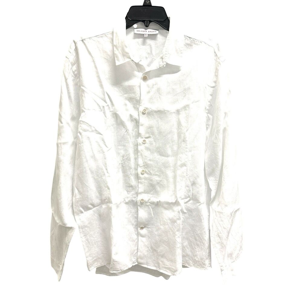Orlebar Brown Mens Morton 100% Linen Casual Button Up Classic Fit LS White XL